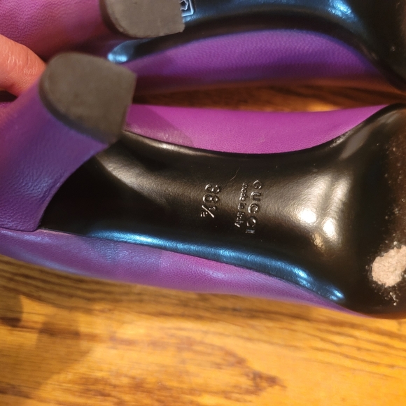 Gucci Purple Genuine Leather Round Toe Side Logo Shoes Pumps Heels - Picture 12 of 16